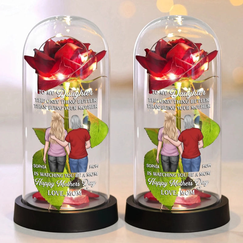 Custom Light Up Eternal Rose In Glass Dome - Personalized Mother's Day Birthday Gifts For Daughter - A Rose For My Girl