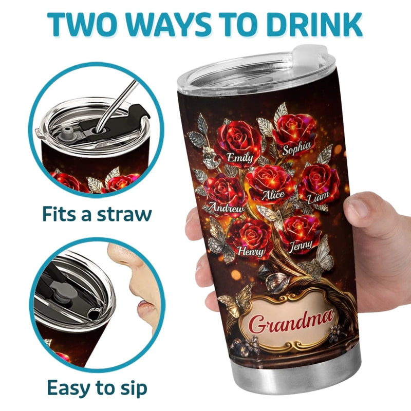 Custom Rose Tumbler - Personalized Mother's Day Birthday Gifts For Mom, Grandma - Generations Of Grace