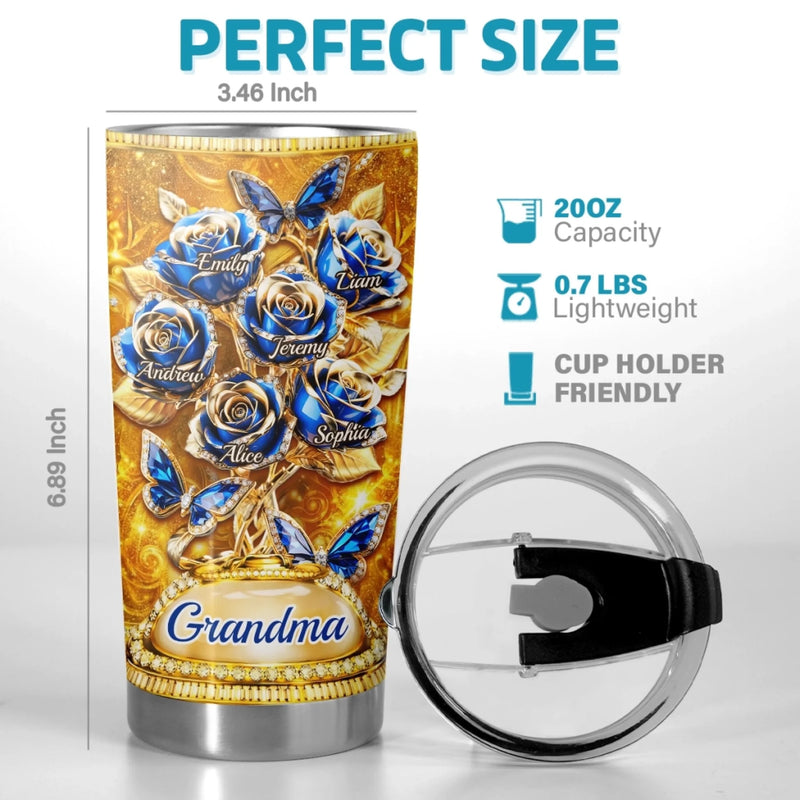 Custom Rose Tumbler - Personalized Mother's Day Birthday Gifts For Mom, Grandma - Golden Love, Golden Mom