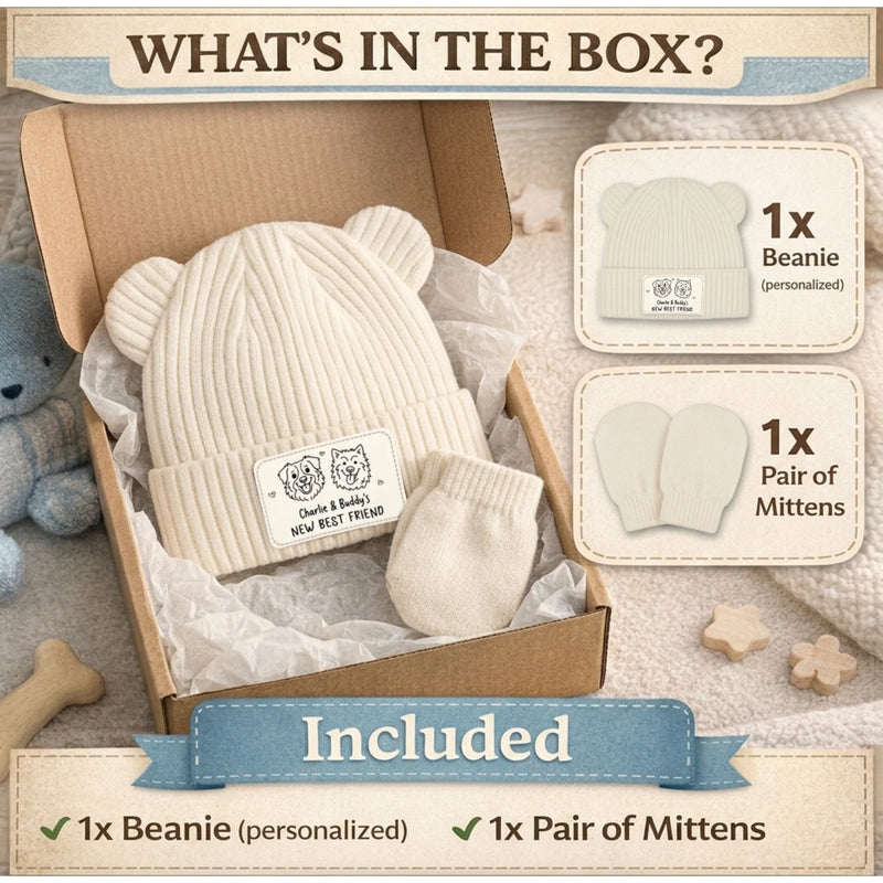 Custom Baby Beanie And Mittens Set - Personalized Baby Shower, Gender Reveal Gifts For New Moms, New Dads, New Parents, Dog Dad And Mom - A Tiny Spark Lights Our World