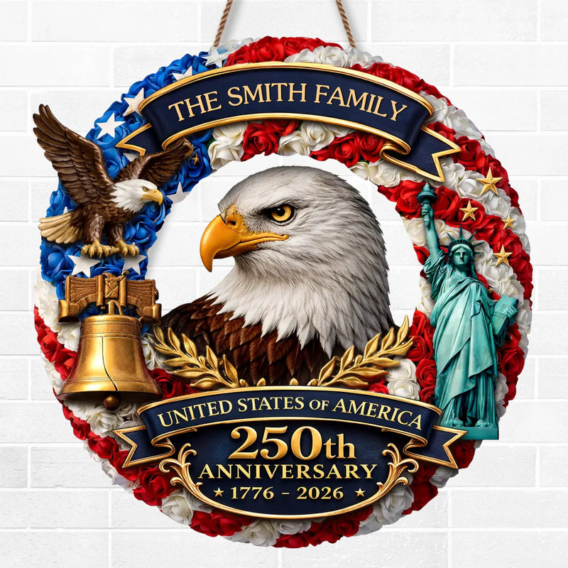 Custom Wood Sign - Personalized America 250th Anniversary Gifts For Mom, Dad, Brother, Sister, Kids - Freedom On Wheels
