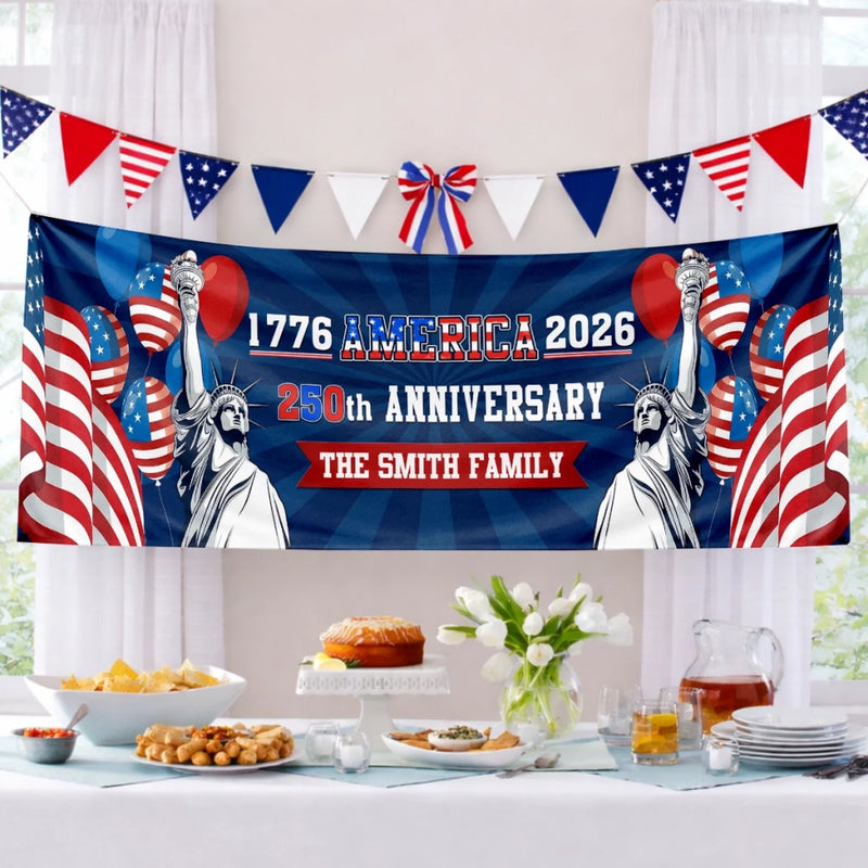 Custom Polyester Outdoor Banner - Personalized America 250th Anniversary Gifts For Mom, Dad, Brother, Sister, Kids - Party Like It’s 1776