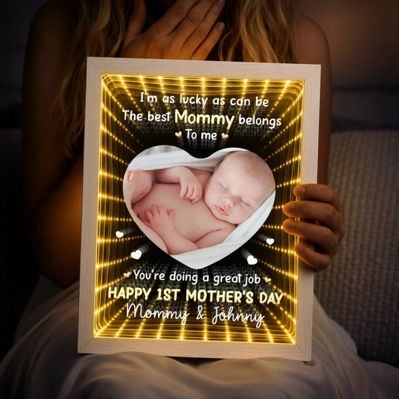 Custom Photo Infinity Mirror Light Box - Personalized Mother's Day Baby Shower, Gender Reveal Gifts For New Moms - First Mother’s Day Together