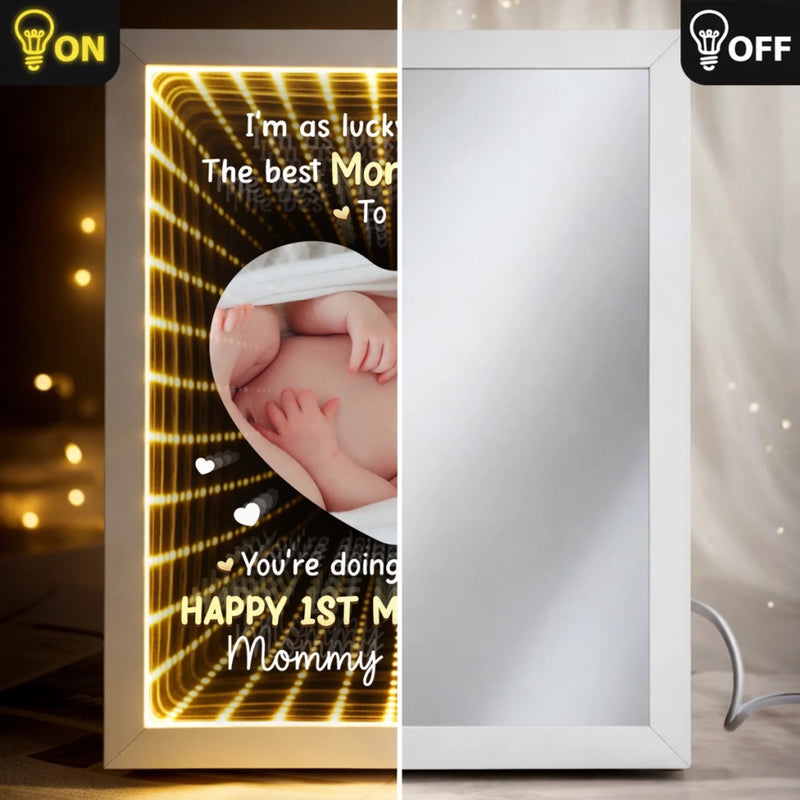 Custom Photo Infinity Mirror Light Box - Personalized Mother's Day Baby Shower, Gender Reveal Gifts For New Moms - First Mother’s Day Together