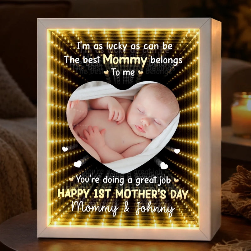 Custom Photo Infinity Mirror Light Box - Personalized Mother's Day Baby Shower, Gender Reveal Gifts For New Moms - First Mother’s Day Together