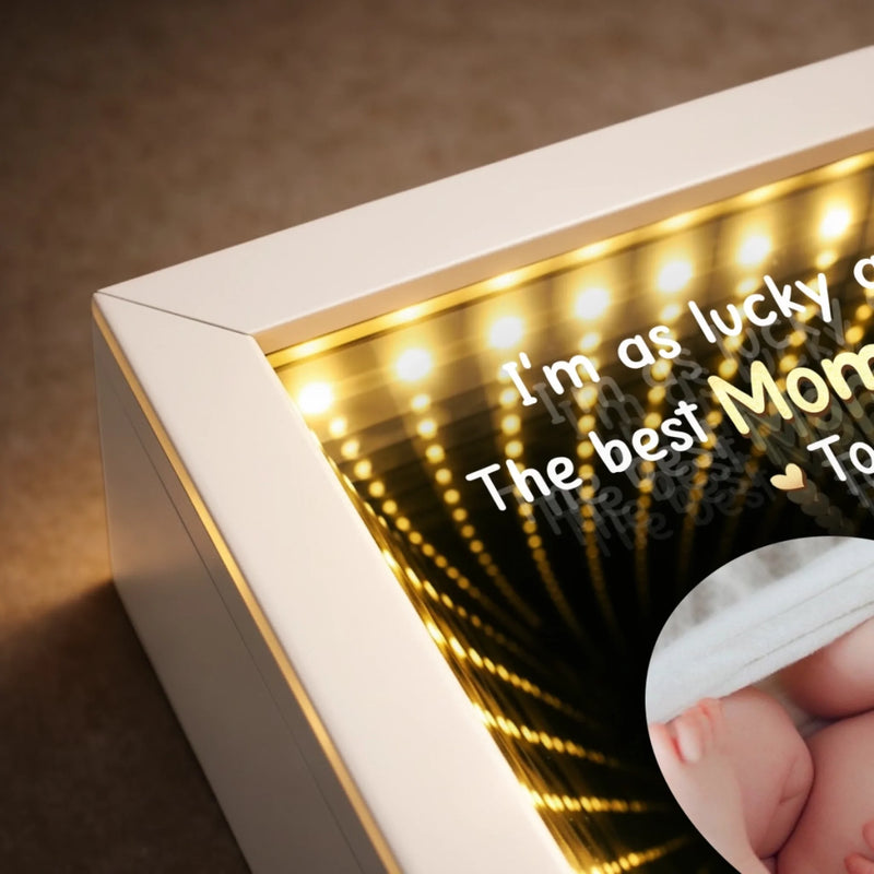 Custom Photo Infinity Mirror Light Box - Personalized Mother's Day Baby Shower, Gender Reveal Gifts For New Moms - First Mother’s Day Together