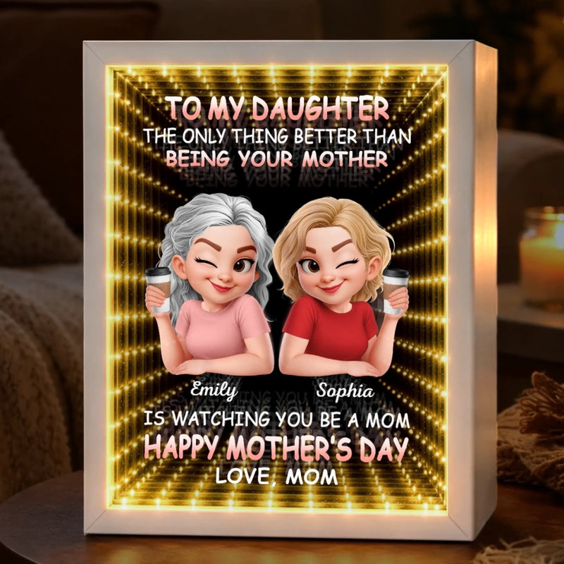 Custom Infinity Mirror Light Box - Personalized Mother's Day Birthday Gifts For Mom, Daughter - From My Little Girl To A Mom