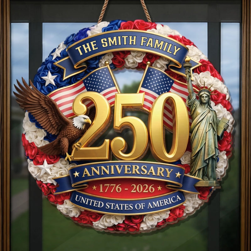 Custom Wood Sign - Personalized America 250th Anniversary Gifts For Mom, Dad, Brother, Sister, Kids - Built On Courage And Hope