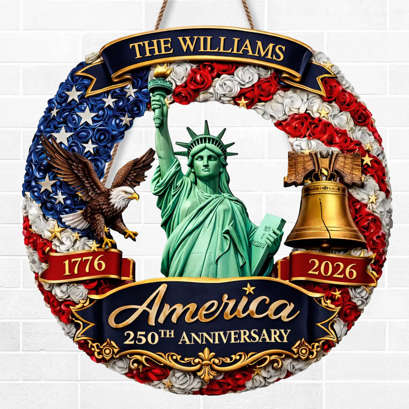 Custom Wood Sign - Personalized America 250th Anniversary Gifts For Mom, Dad, Brother, Sister, Kids - United In Freedom Since 1776