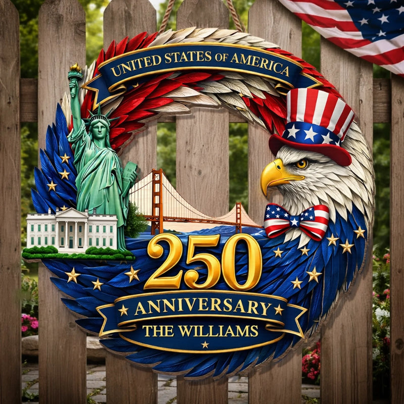 Custom Wood Sign - Personalized America 250th Anniversary Gifts For Mom, Dad, Brother, Sister, Kids - Home Of The Proud