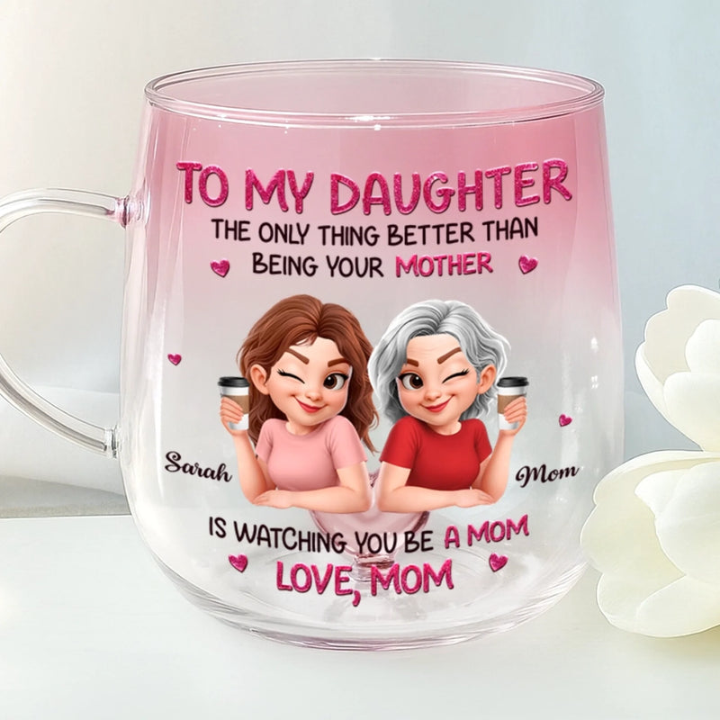 Custom Gradient Glass Mug - Personalized Mother's Day Birthday Gifts For Mom, Daughter - Raising Love, One Day At A Time