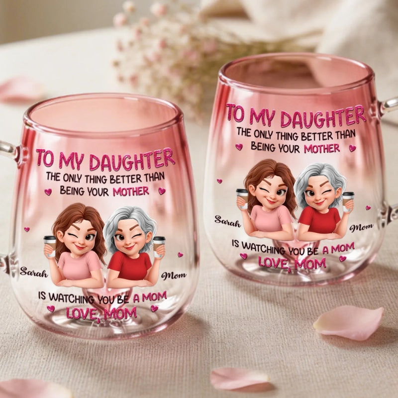 Custom Gradient Glass Mug - Personalized Mother's Day Birthday Gifts For Mom, Daughter - Raising Love, One Day At A Time