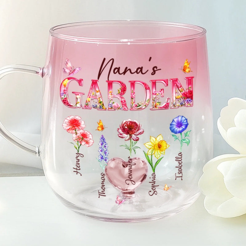 Custom Gradient Glass Mug - Personalized Birthday Gifts For Mom, Grandma - Forever In Bloom, Grandma