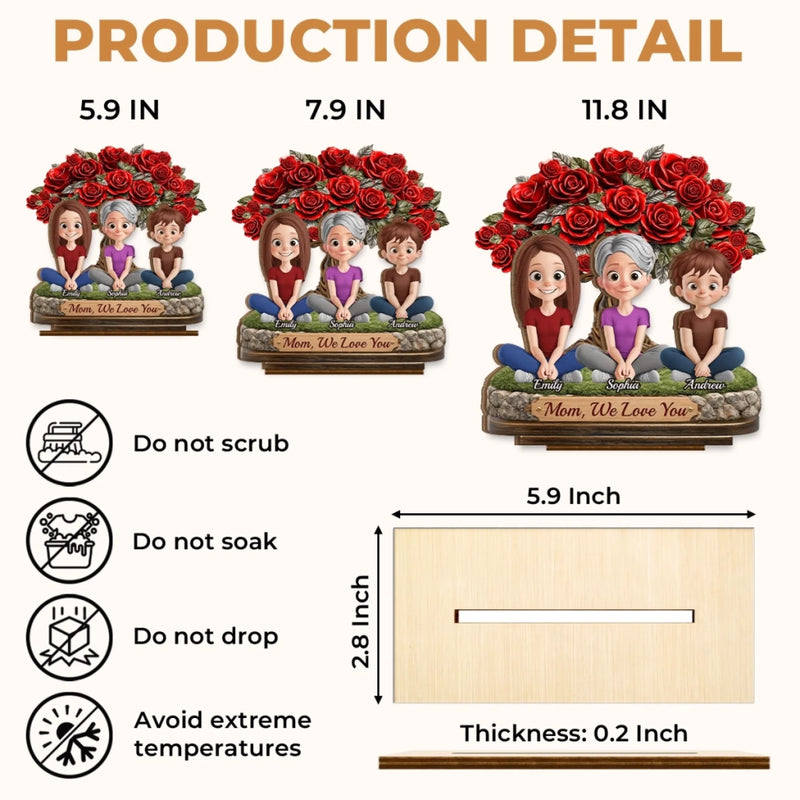 Custom 2-Layered Wooden Plaque - Personalized Mother's Day Birthday Gifts For Mom - Roses For Our Queen