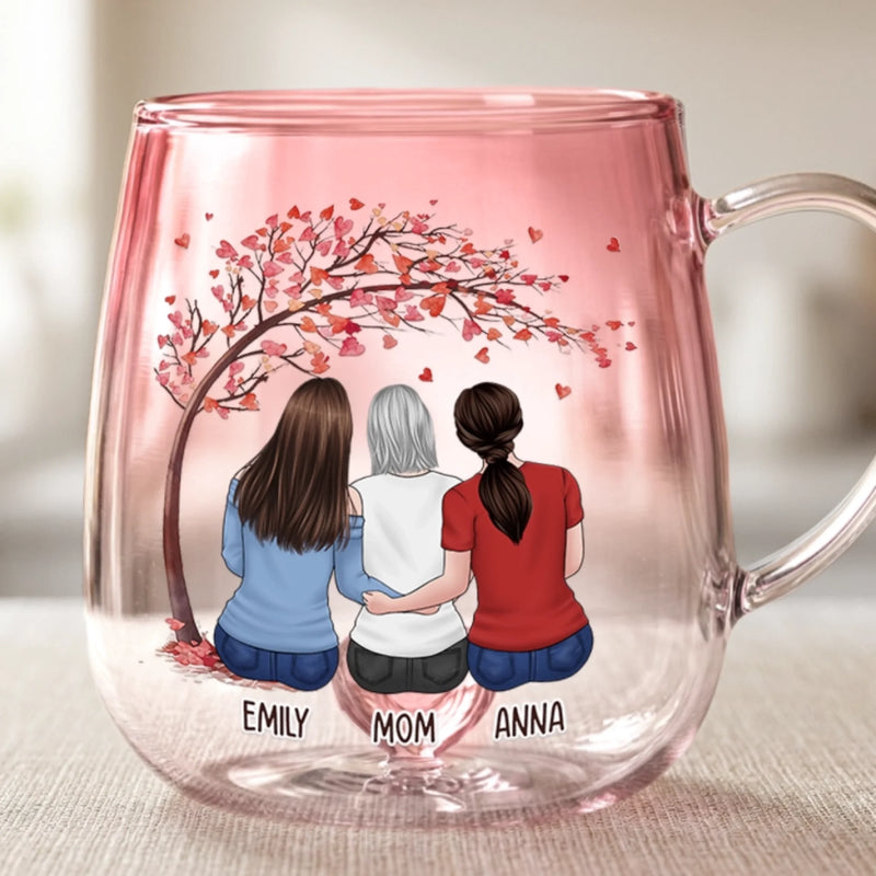 Custom Gradient Glass Mug - Personalized Mother's Day Birthday Gifts For Mom, Daughter - Connected By Heart, Not Distance