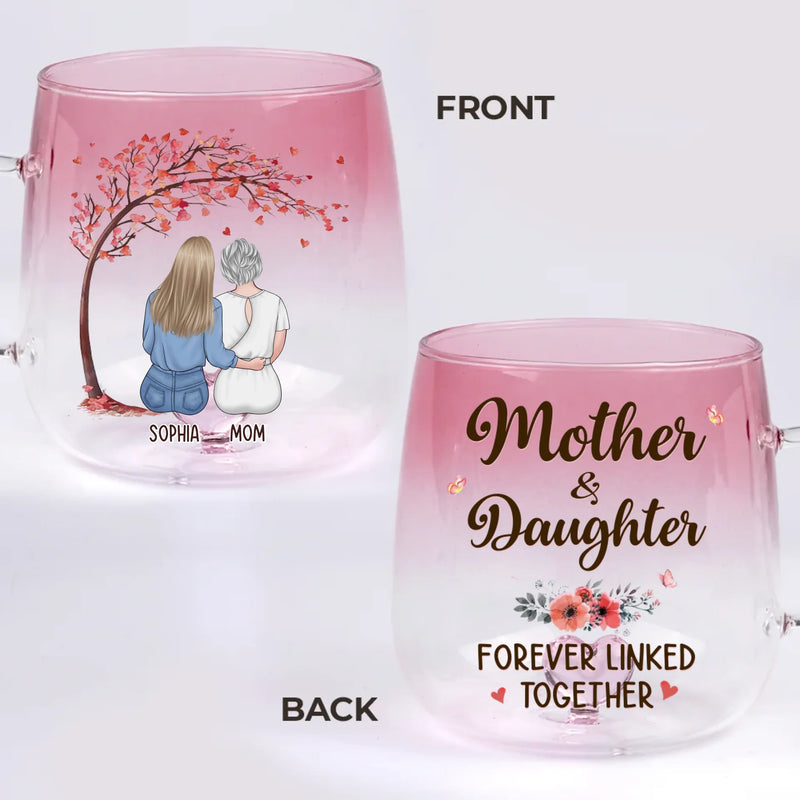 Custom Gradient Glass Mug - Personalized Mother's Day Birthday Gifts For Mom, Daughter - Connected By Heart, Not Distance