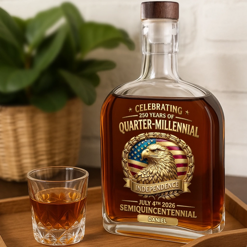 Custom Liquor Decanter - America 250th Anniversary Gifts For Women, Men - Proud Hearts Stand Tall