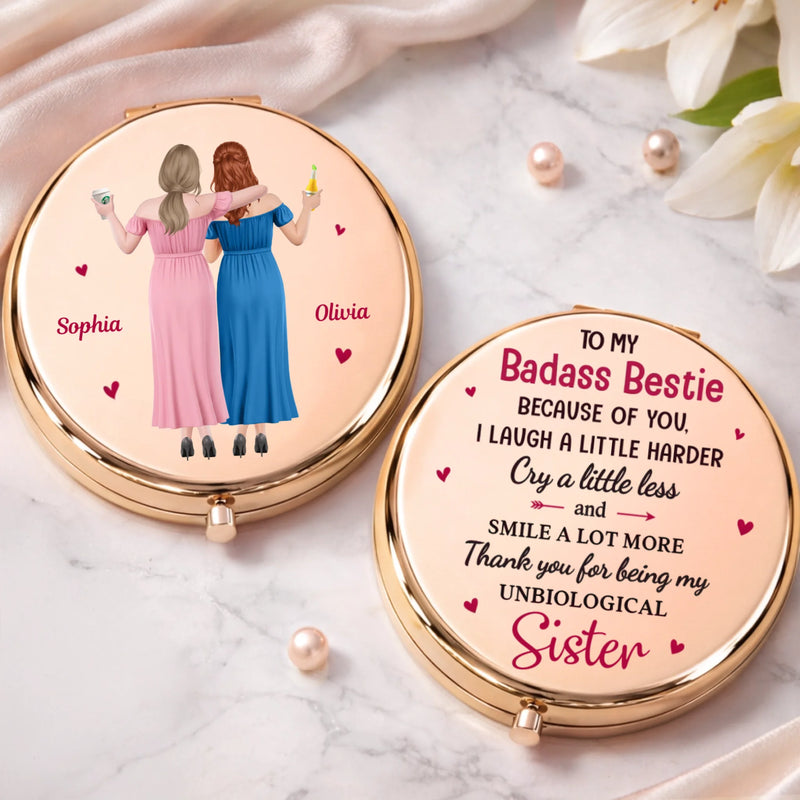 Custom Compact Mirror - Personalized Best Friend Birthday Gifts For Women, Besties, Sisters, BFF - Sisters Always By My Side