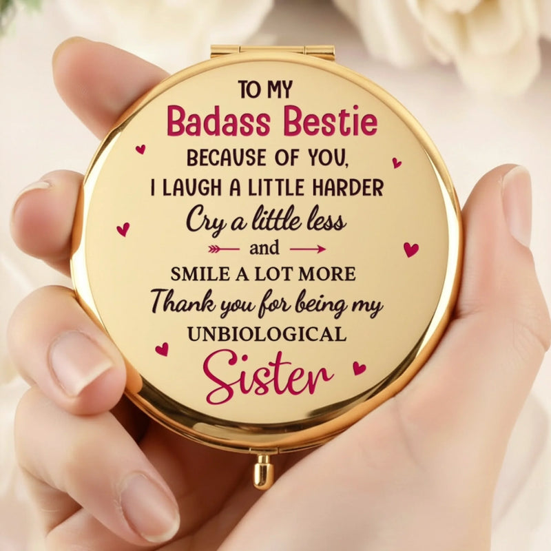 Custom Compact Mirror - Personalized Best Friend Birthday Gifts For Women, Besties, Sisters, BFF - Sisters Always By My Side
