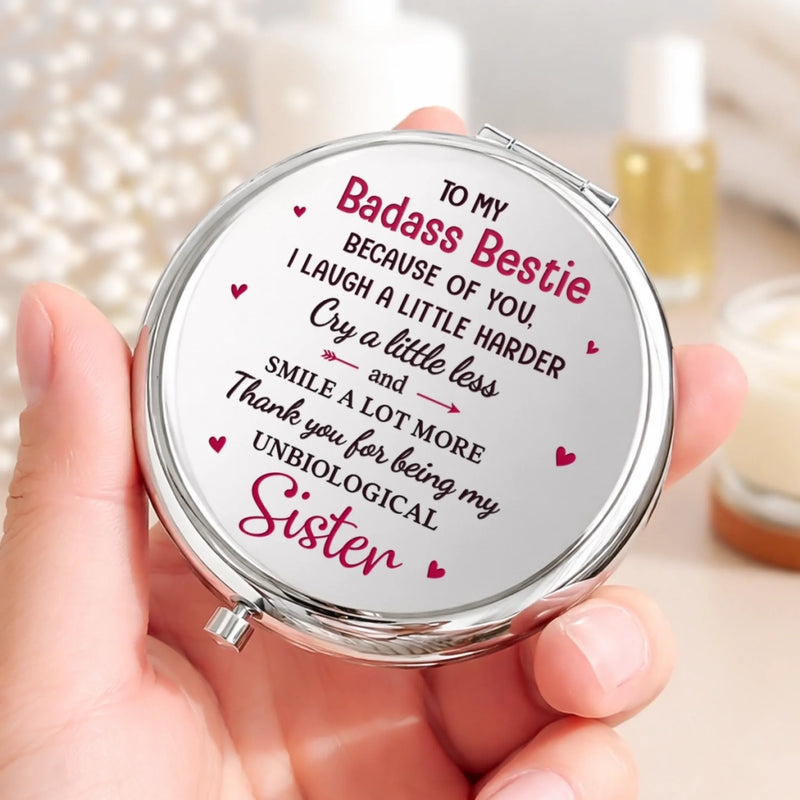 Custom Compact Mirror - Personalized Best Friend Birthday Gifts For Women, Besties, Sisters, BFF - Sisters Always By My Side