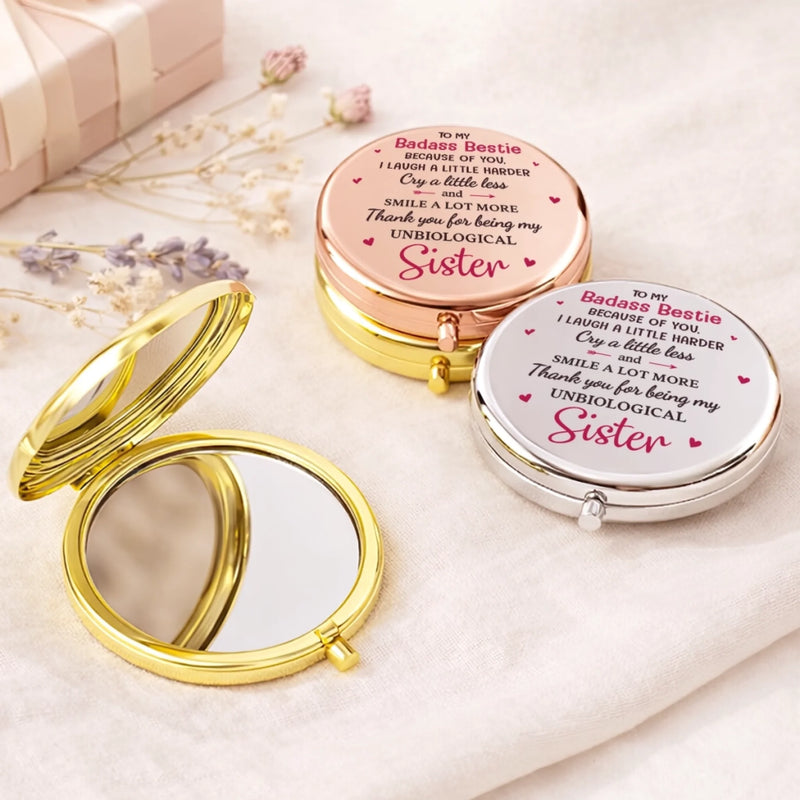 Custom Compact Mirror - Personalized Best Friend Birthday Gifts For Women, Besties, Sisters, BFF - Sisters Always By My Side