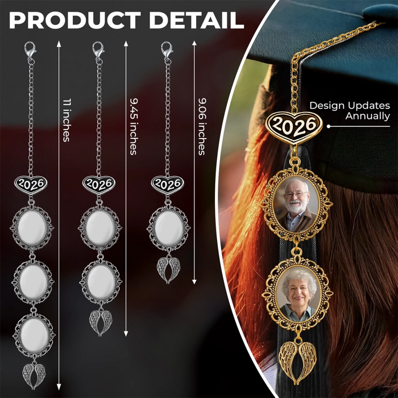 Custom Tassel Photo Charm with Angel Wings - Personalized Graduation Gifts For Him, Her - Chasing Dreams Graduation Day