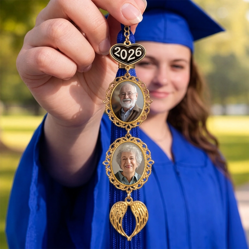 Custom Tassel Photo Charm with Angel Wings - Personalized Graduation Gifts For Him, Her - Chasing Dreams Graduation Day