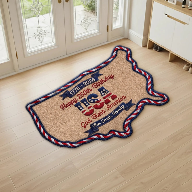 Custom Shaped Doormat - Personalized America 250th Anniversary Gifts For Mom, Dad, Brother, Sister, Kids - United By Hope And Honor