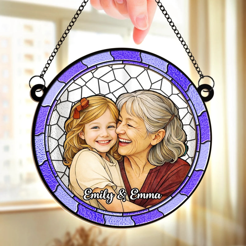 Custom Photo Window Hanging Suncatcher Ornament - Personalized Mother's Day Birthday Gifts For Mom, Grandma - My Sunshine, My Safe Place