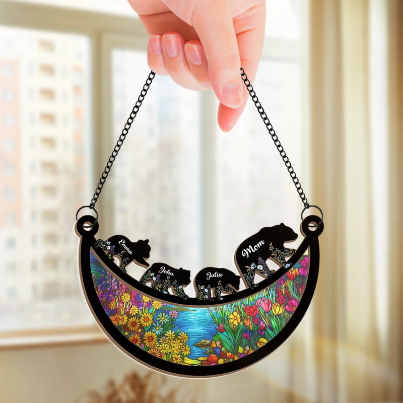 Custom Window Hanging Suncatcher Ornament - Personalized Mother's Day Birthday Gifts For Mom, Grandma - Our Little World Is Full Of Love