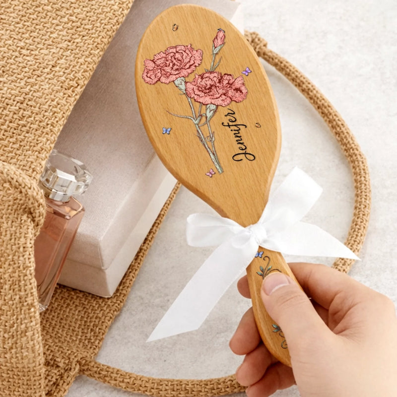 Custom Birth Month Flower Hair Brush - Personalized Thank You Graduation Birthday Gifts For Her, Friends, Sisters, Daughters, Mother, Bridesmaid - Bloom In Your Own Way