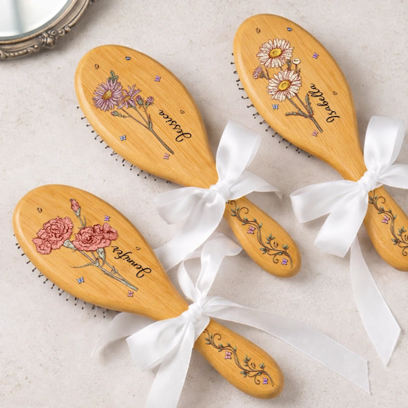 Custom Birth Month Flower Hair Brush - Personalized Thank You Graduation Birthday Gifts For Her, Friends, Sisters, Daughters, Mother, Bridesmaid - Bloom In Your Own Way