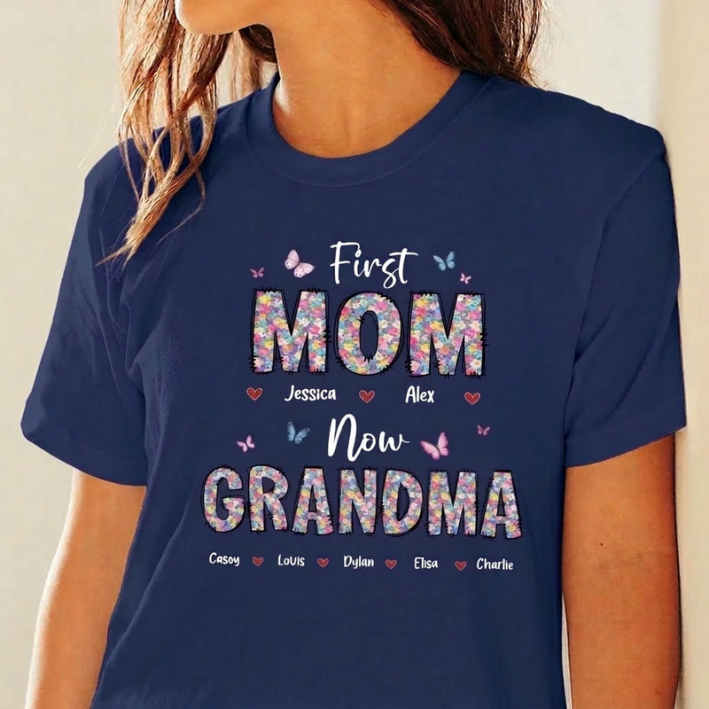 Custom Unisex T-shirt, Premium T-shirt, Hoodie - Personalized Mother's Day Birthday Gifts For Mom, Grandma - First Mom Now Grandma Floral