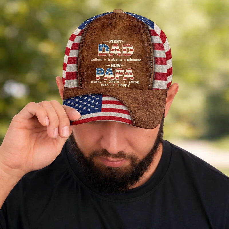 Custom Hat, All Over Print Classic Cap - Personalized Father's Day Birthday Gifts For Dad, Grandpa - Once A Dad, Now A Proud Grandpa