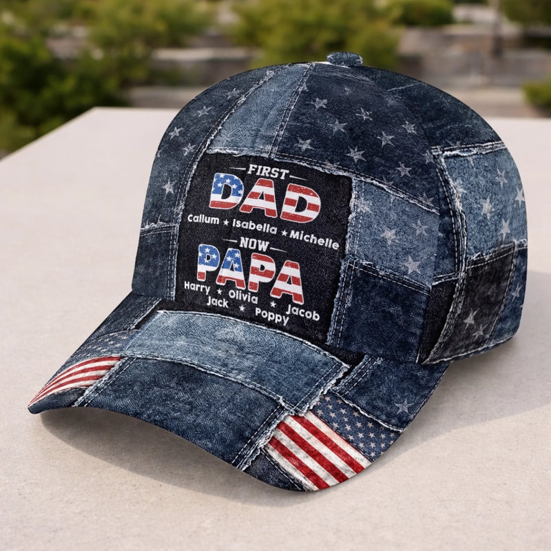 Custom Hat, All Over Print Classic Cap - Personalized Father's Day Birthday Gifts For Dad, Grandpa - First A Dad, Now A Blessed Grandpa