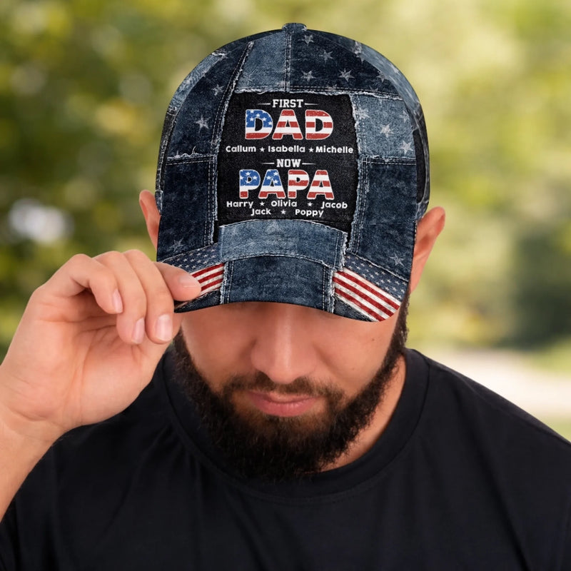 Custom Hat, All Over Print Classic Cap - Personalized Father's Day Birthday Gifts For Dad, Grandpa - First A Dad, Now A Blessed Grandpa
