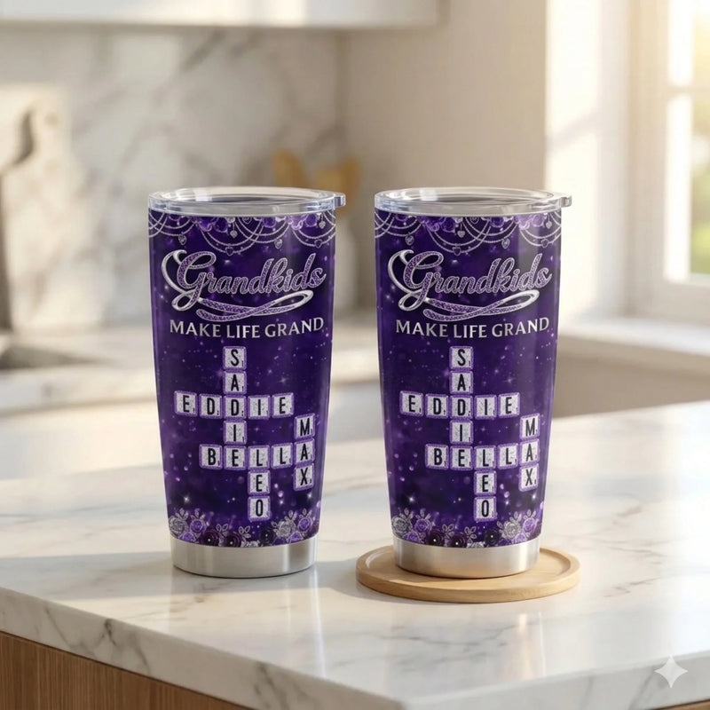 Custom Scrabble Tumbler - Personalized Mother's Day Birthday Gifts For Mom, Grandma - Powered By Love And Coffee