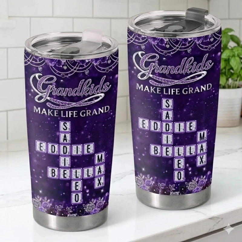 Custom Scrabble Tumbler - Personalized Mother's Day Birthday Gifts For Mom, Grandma - Powered By Love And Coffee