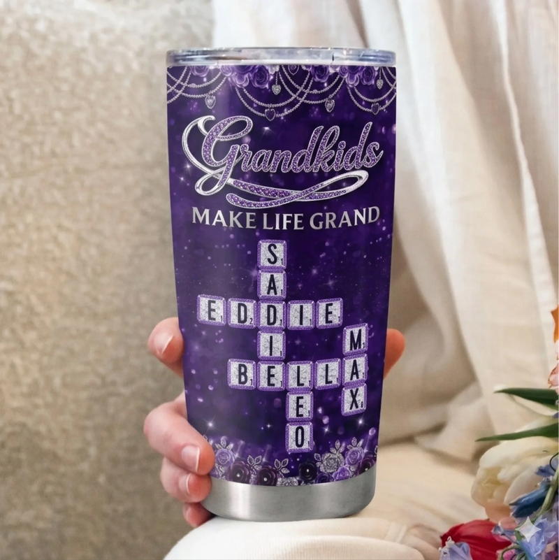 Custom Scrabble Tumbler - Personalized Mother's Day Birthday Gifts For Mom, Grandma - Powered By Love And Coffee