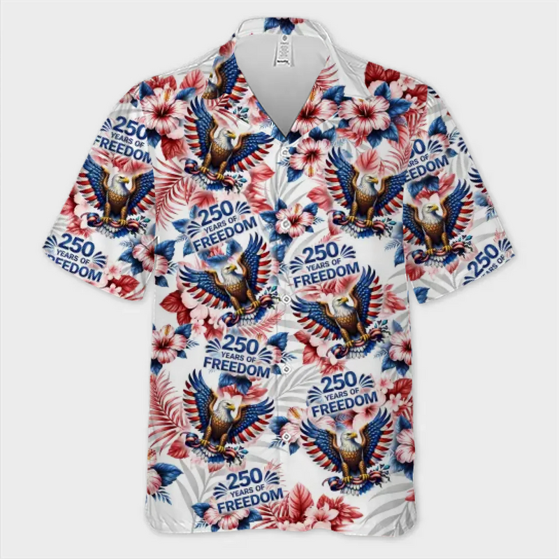 Custom Unisex Tropical Hawaiian Aloha Shirt - Personalized America 250th Anniversary Gifts For Women, Men - Freedom Feels Like Summer