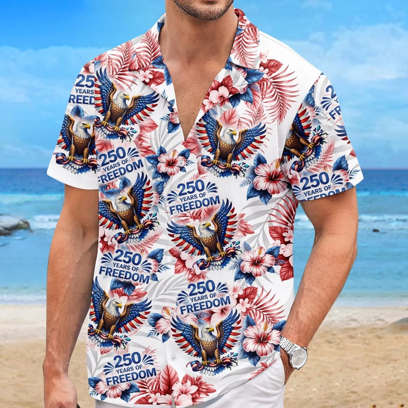 Custom Unisex Tropical Hawaiian Aloha Shirt - Personalized America 250th Anniversary Gifts For Women, Men - Freedom Feels Like Summer