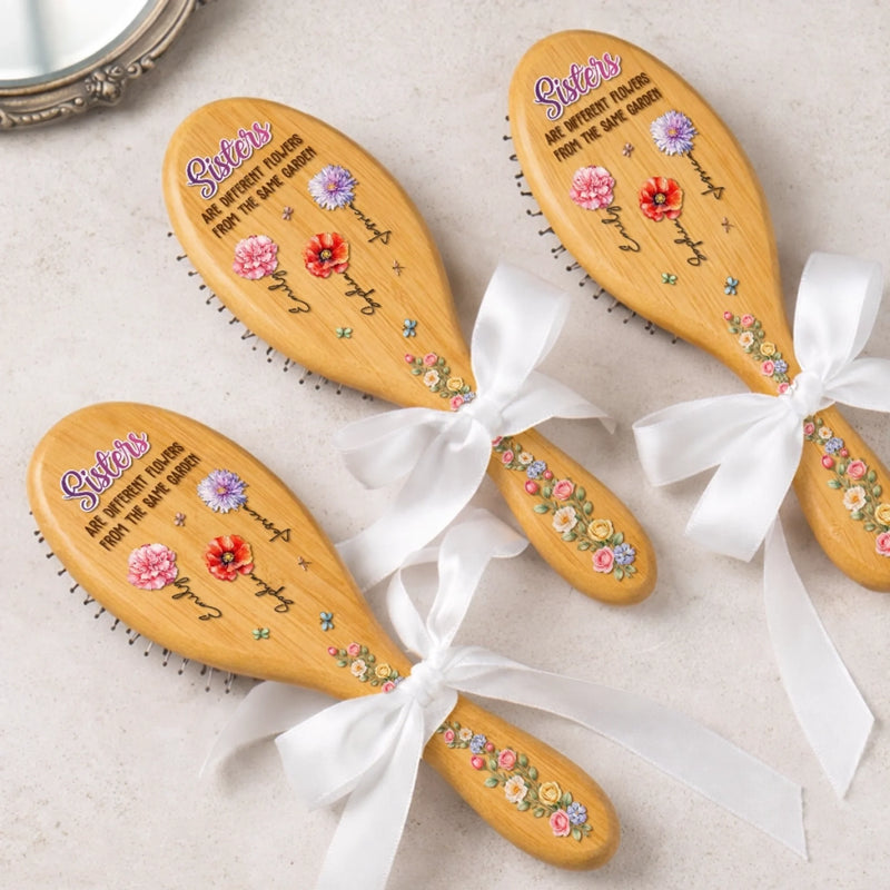 Custom Birth Month Flower Hair Brush - Personalized Best Friend Birthday Gifts For Women, Besties, Sisters, BFF - Best Friends Through Everything