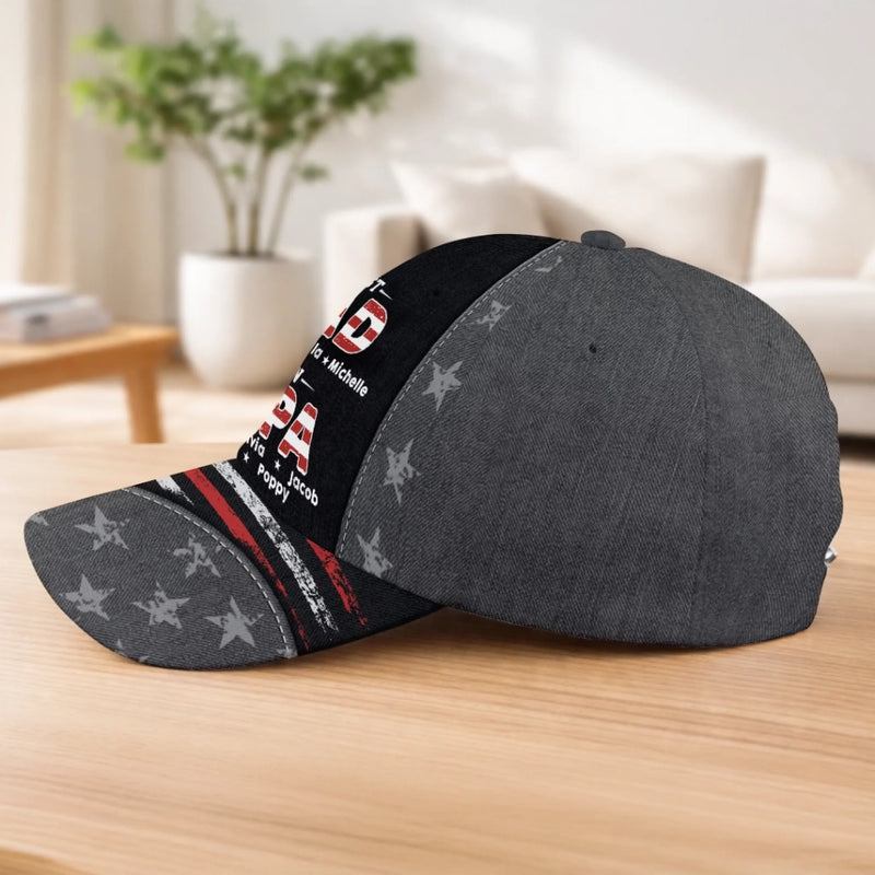 Custom Hat, All Over Print Classic Cap - Personalized Father's Day Birthday Gifts For Dad, Grandpa - Grandpa Love Stays Strong