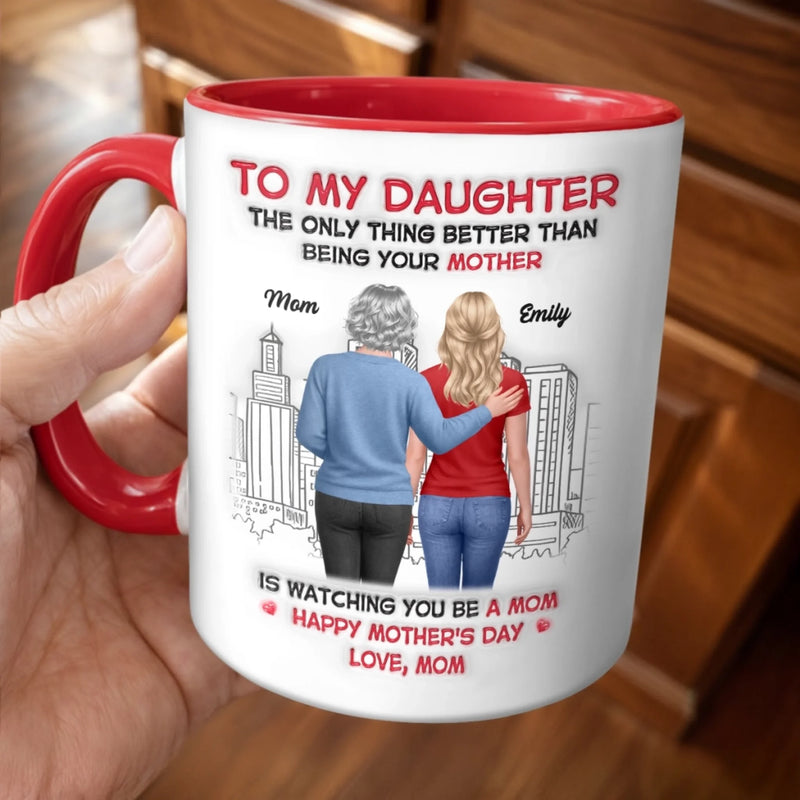 Custom 3D Inflated Effect Printed Accent Mug - Personalized Mother's Day Birthday Gifts For Daughter - Blooming Into Motherhood