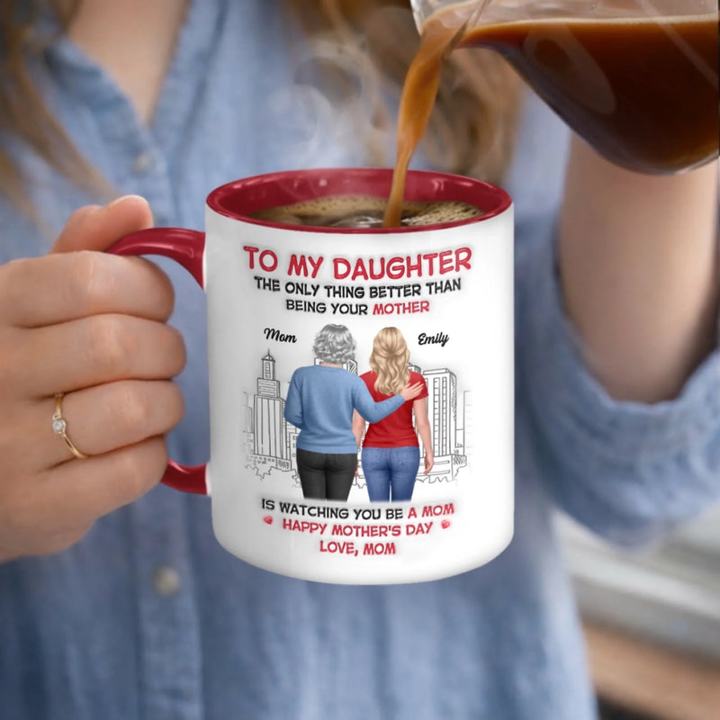 Custom 3D Inflated Effect Printed Accent Mug - Personalized Mother's Day Birthday Gifts For Daughter - Blooming Into Motherhood