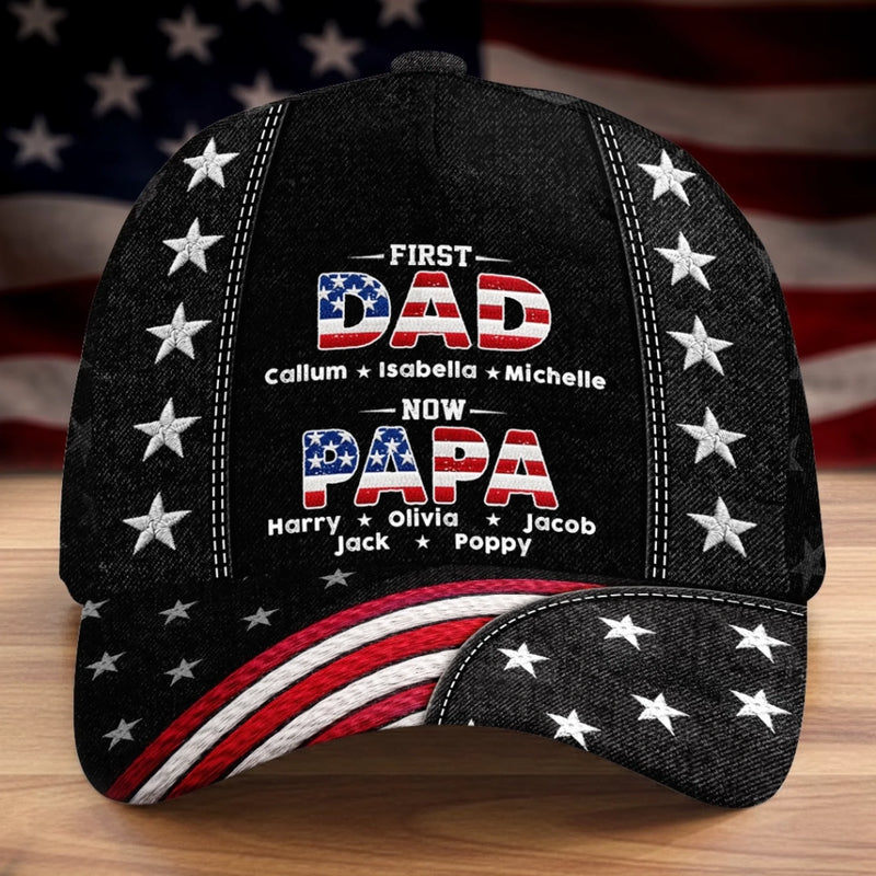 Custom Hat, All Over Print Classic Cap - Personalized America 250th Anniversary Father's Day Birthday Gifts For Dad, Grandpa - Promoted To Grandpa With Love