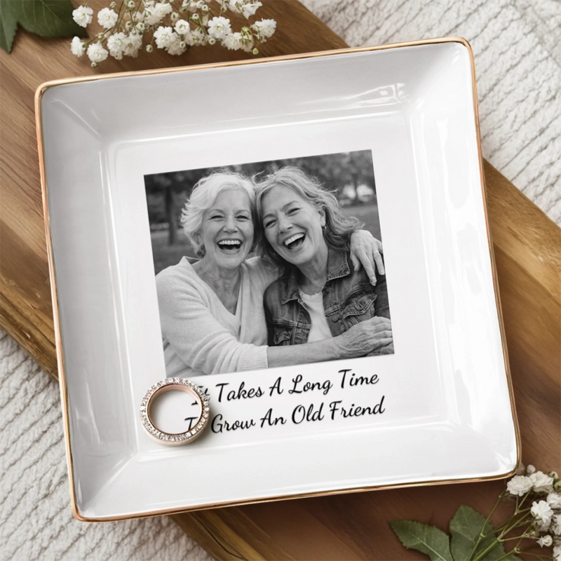 Custom Photo Jewelry Dish - Personalized Best Friend Birthday Gifts For Women, Besties, Sisters, BFF - Besties Through Every Era