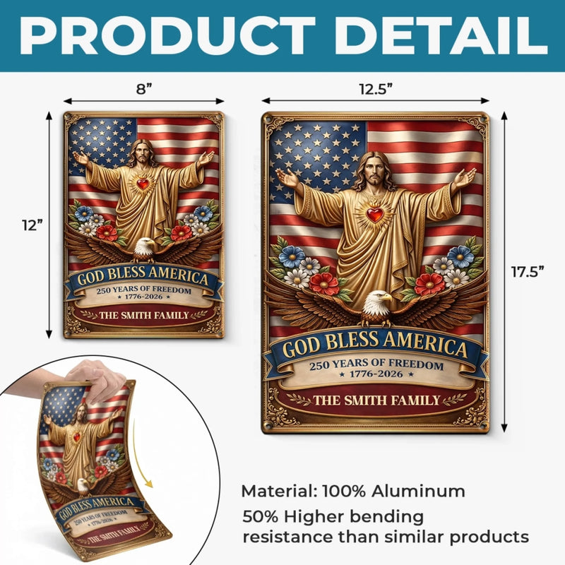 Custom Home Decor Metal Sign - Personalized America 250th Anniversary Gifts For Mom, Dad, Brother, Sister, Kids - Built On Freedom, Led By Love