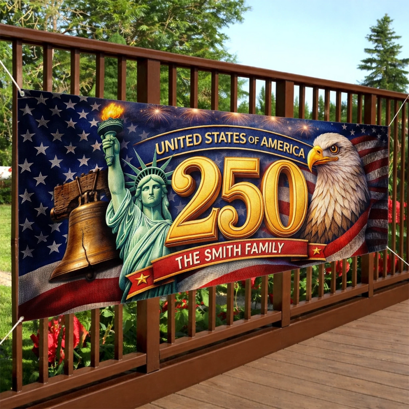 Custom Polyester Outdoor Banner - Personalized America 250th Anniversary Gifts For Mom, Dad, Brother, Sister, Kids - Celebrating 250 Years