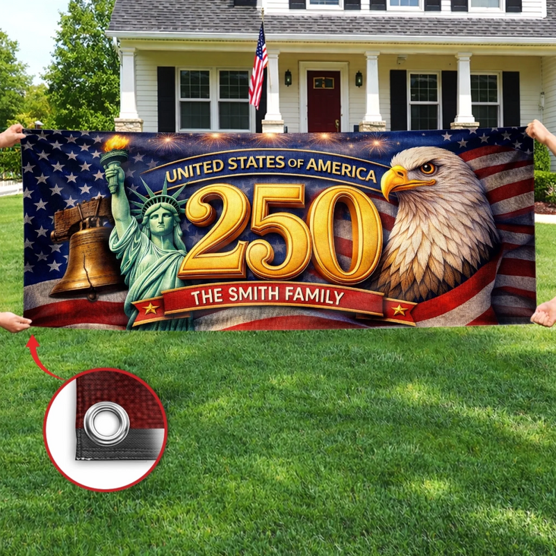 Custom Polyester Outdoor Banner - Personalized America 250th Anniversary Gifts For Mom, Dad, Brother, Sister, Kids - Celebrating 250 Years